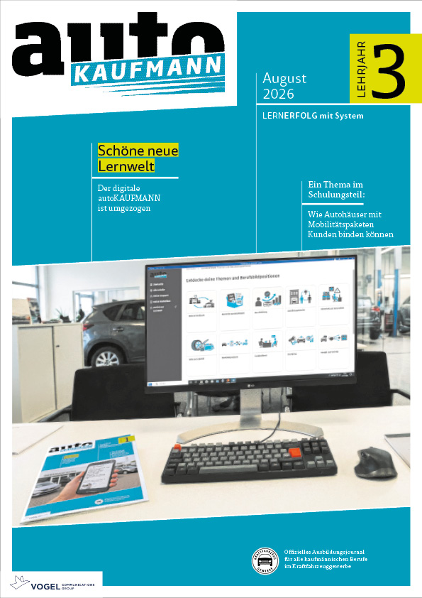 autoKAUFMANN 1/2026 Lehrjahr 3 Titelseite Magazin autoKAUFMANN August 2026 3. Lehrjahr