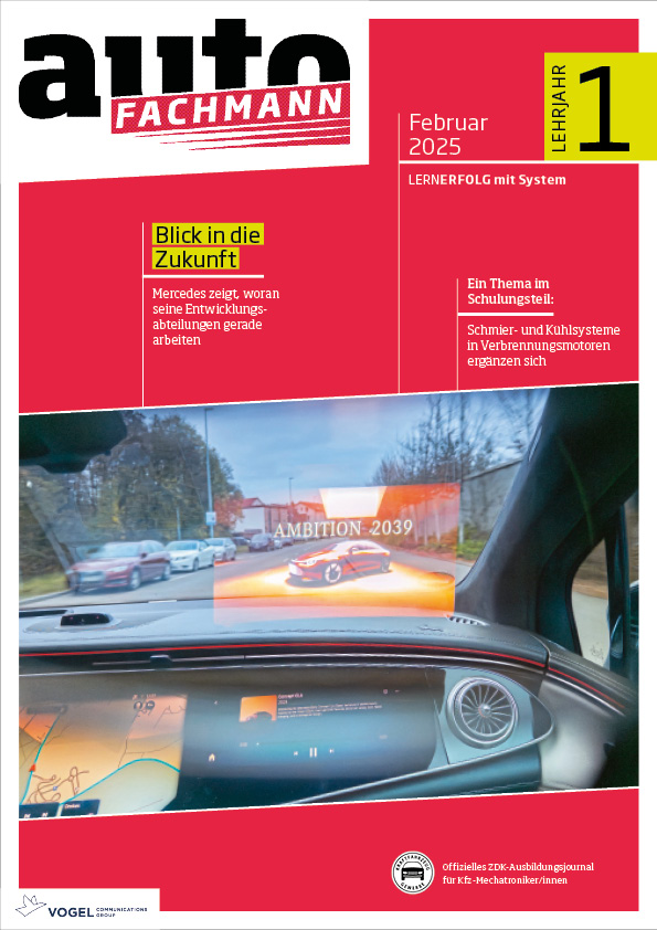 autoFACHMANN 07/2025 Lehrjahr 1 Titelseite Magazin autoFACHMANN Februar 2025 1. Lehrjahr