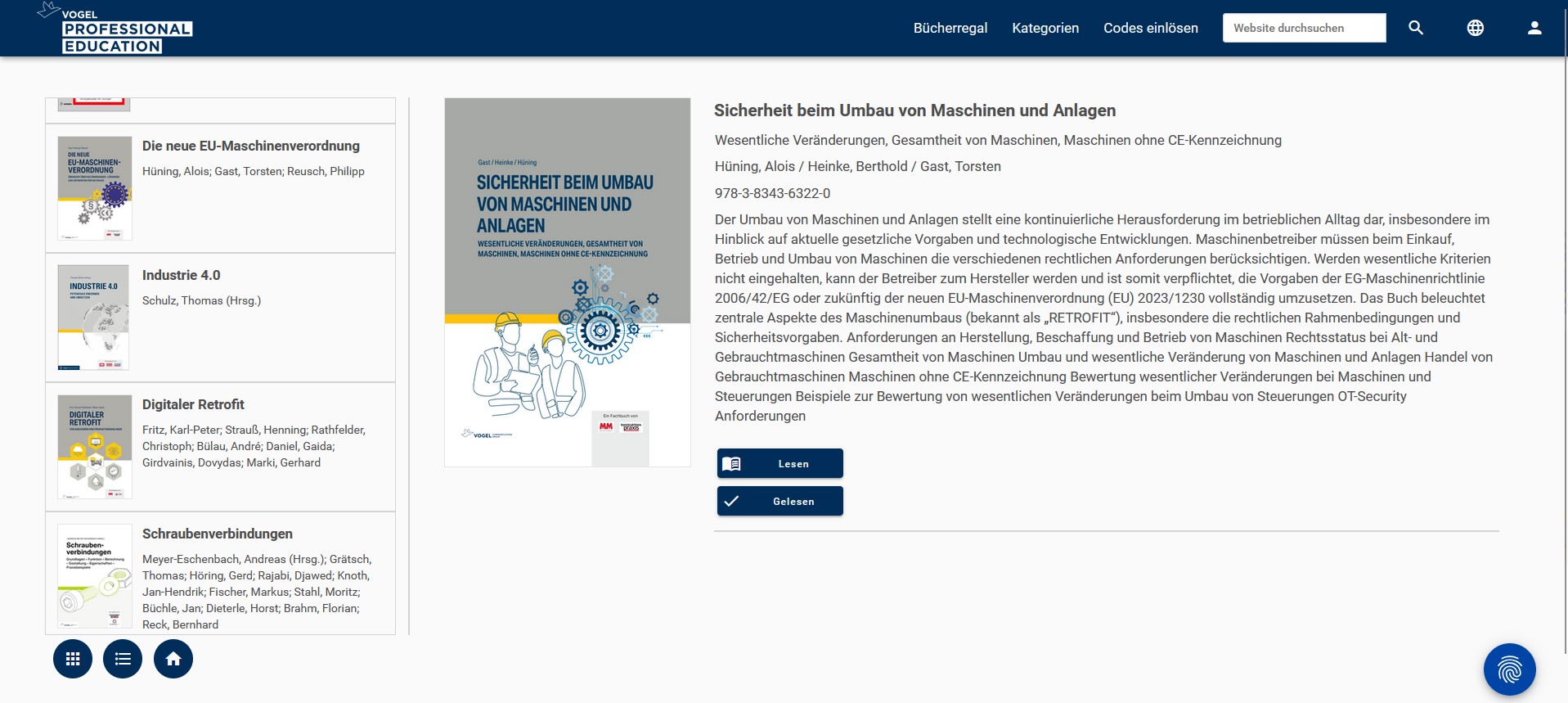 Das Bild zeigt die Darstellung eines Buchs in der Vogel E-Library.