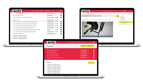 3 Monitore mit autoFACHMANN E-Learning-Inhalten